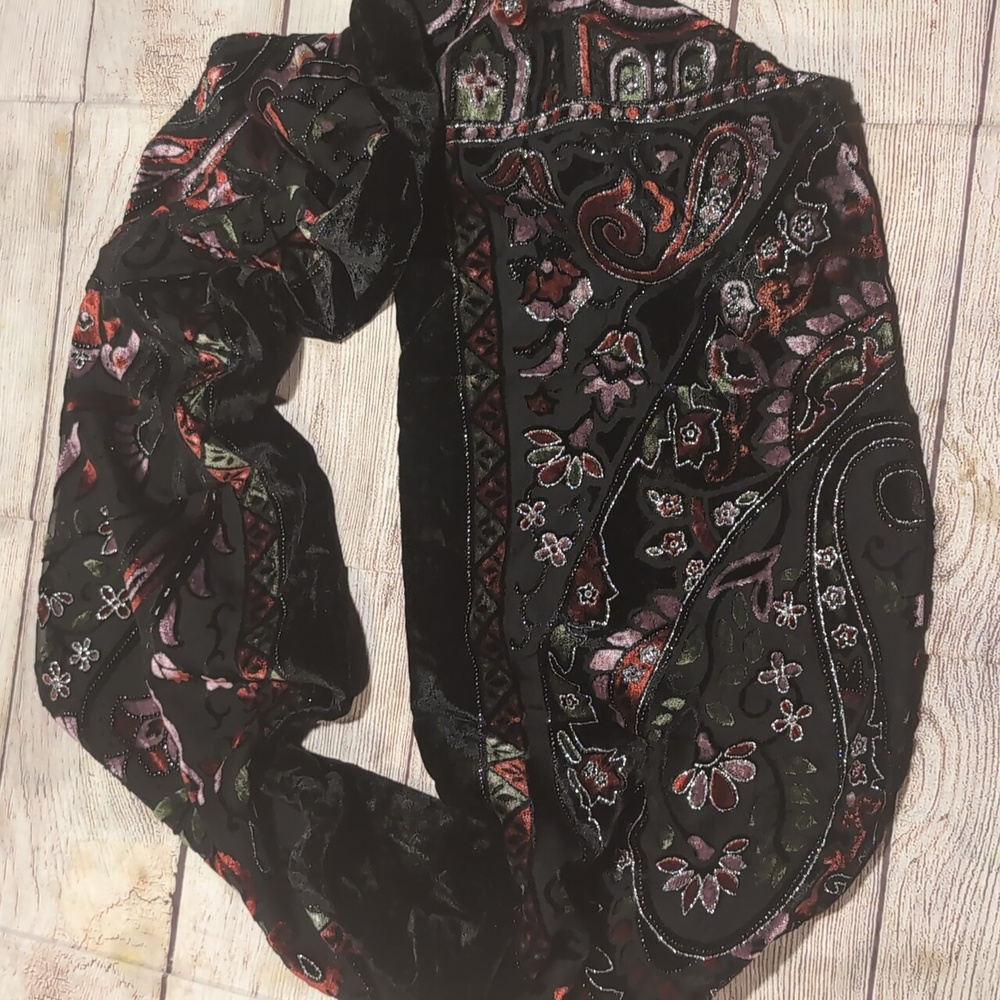 J. Jill Multicolor Paisley Floral Print Velvet Infinity Scarf